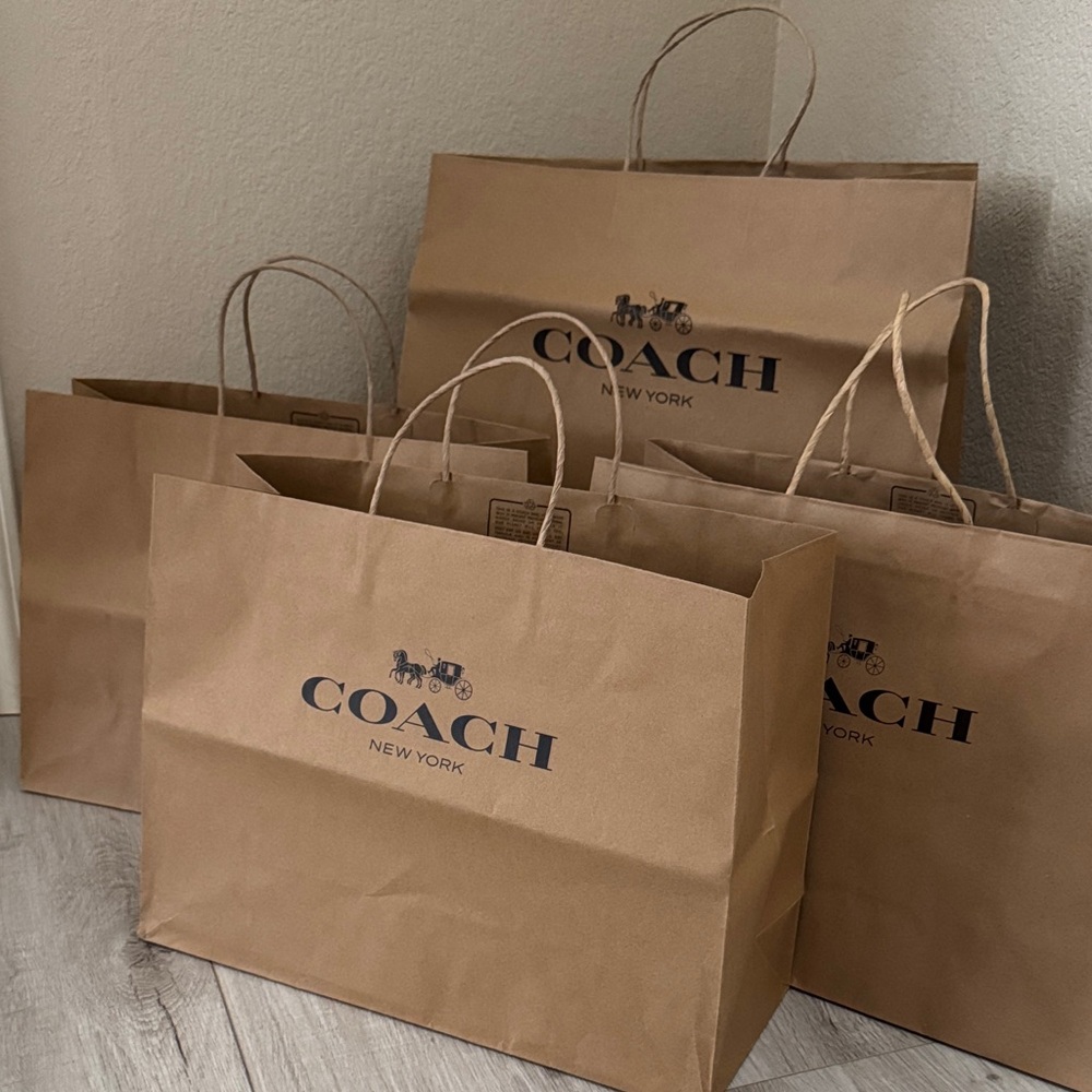Coach Brown Paper Shopping Bags. Bundle of 4. Used